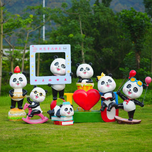 Outdoor Cartoon Panda Sculpture Glass Steel Animal Decorations Bread Milk Tea Shop Network Red Ornament Beautiful Mural Decor