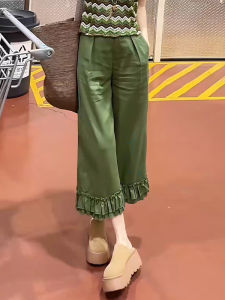 Shalldoer | Slimming Green Lace Wide Leg Pants Womens Fashionable Casual Loose Straight Cut Summer New Style Travel Beach Casual Wear