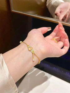 Retro Chinese Trend Pink Crystal Small Fragile Jade Bracelet Womens Elegant Fashion Enamel Crystal High-End Sensation Wrist Decor