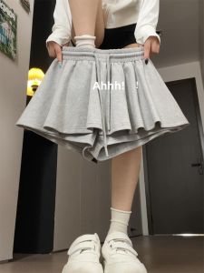 Gray High Waist A-Line Mini Skirt for Women Summer 2025 New Style Ballet Sport Short Skirt Anti-Light Walking Commute Korean Version