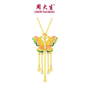 CTS สร้อยคอโบว์พู่รูปผีเสื้อเคลือบชุบทองเงิน925เครื่องประดับสำหรับปาร์ตี้ทันสมัยของผู้หญิง CHOW TAI SENG... S1PC1487 S1PC0589