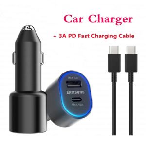 Samsung | Samsung Dual Usb Car Charger 60w 45w 15w Type C Auto Chargeur Cargador For Galaxy A15 A14 A16 S24 Note20 Ultra Z Flip Fold 5 6 7