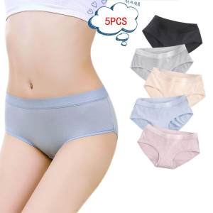 Sentexin 5Pack Cotton Panties Women Mid Waist Student Briefs Soild Color Lingerie Comfortable Underpants Panty Female Underwear Plus Size M-2XL
