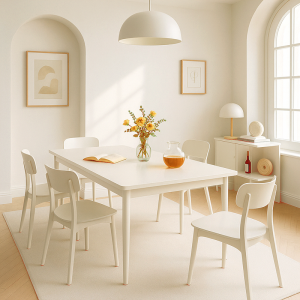 ZHUOHE | French Style Creamy White Rental-friendly Dining Table Rectangular