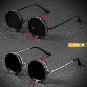 CRIXALIS 2Pcs Classic Vintage Round Adjustable Sunglasses For Men ND 1~9 Manual Dimming Sunglasses Fishing Driving Shade UV400