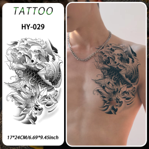 Koi Fish Waterproof Temporary Tattoo Sticker for use on arms and shoulders Long-lasting 1-2 weeks Semi-Permanent Fake Tattoo