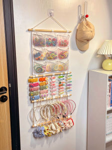 Wall Mounted Childrens Hair Accessories Organizer Girls Hair Clips Elastic Bands Hair Rings Head Ropes Storage Bag Rack