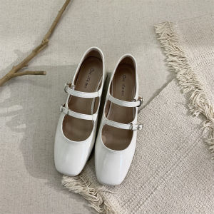 Giày Cao Gót Đế Xuồng Màu Đỏ Mary Jane Cho Nữ Mùa Hè 2025 Giày Lười Da PU Đế Cao Su Mũi Tròn Khóa Cài Thường Ngày