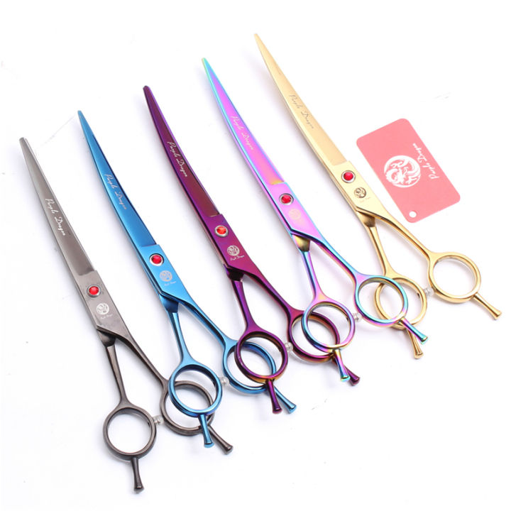 Authentic Purple Dragon 7.0-Inch Double Tail Curved Scissors Pet Beauty ... - Golden Retriever Face Scissors Set For Professional Use