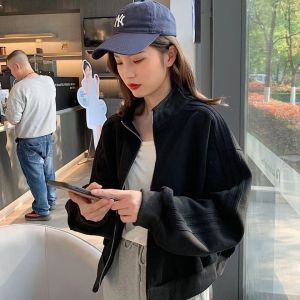 DSF Studio short sports jacket womens spring and autumn new baseball jersey casual thin jacket cardigan top loose and versatile