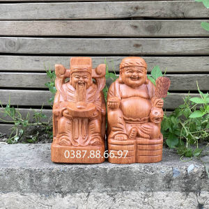 Cặp tượng thần tài thổ địa đầu to kích thước cao từ 20 25 30cm chất liệu gỗ hương