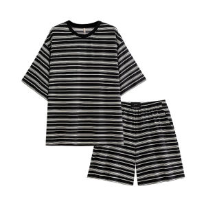 yuenei | Modale Sleepwear Short Sleeve Summer Casual Outwear For Men And Women Home Comfortable Breathable Stripe Patterned Pajamas