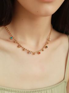 Pure 24K Saudi Gold pawnable Necklace womens color opal round diamond necklace retro simple niche fashion temperament jewelry