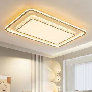 Ceiling light Square simple living room light Three color dimming Stepless dimming Remote control Crystal lampshade Acrylic iron art creative lamp 110cm*70cm