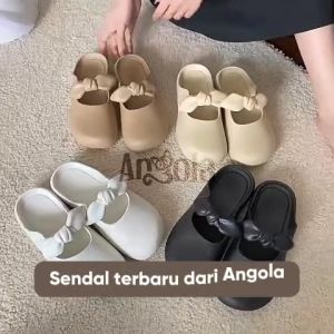 Angola Sandal Mules Pita Wanita H17 Sendal Slip On Karet Korea Santai Cewek Elegan Mewah Perempuan