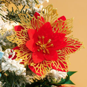 10/5ชิ้นดอกไม้คริสต์มาสแวววาวเทียมเครื่องประดับสุขสันต์วันปีใหม่ของตกแต่งต้นไม้คริสต์มาสของดอกไม้ปลอมคริสต์มาส