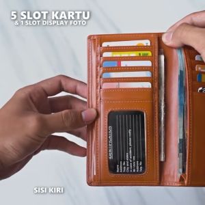 Dompet Panjang Pria Kulit Sapi Jenis Pull Up Slim Kaya Slot Kartu Ruang Koin Resleting Keren Elegan