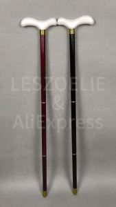 Elegant Lightweight 90cm Walking Cane with White T Handle Detachable Wine Red Wooden Shaft And Gold Trim for Men And Women
