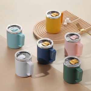 450ml Stainless Steel Mug Vacuum Mug With Handle and Lid Leak-Proof Coffee Cup Thermos For Home Office Milk Cup Water Bottle