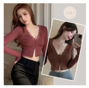 พร้อมส่งในไทย เสื้อเเขนยาวเเฟชั่นลายลูกไม้