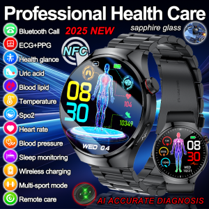 2025 New Men Physical Examination Smart Watch ECG+PPG Blood Pressure Uric Acid Blood Fat Temp Monitor NFC Bluetooth Call Watches