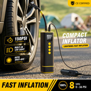 CARSUN Car Tire Pump 12V 150PSI Fast Inflation Digital Air Compressor Auto Shut-off LED Light for Motorcycle Bicycle Ball CE
