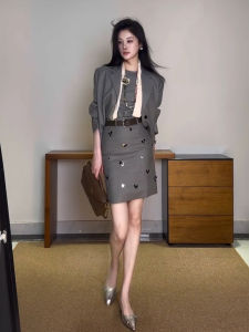 SHANGSHA | Summer Professional Elegant Gray Suit Dress