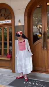 Summer high-waisted skirt mid-length Japanese style pleated patchwork fairy cake skirt A-line skirt