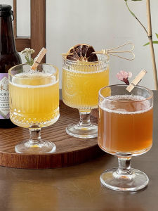 TINGSIMENG | Vintage Engraved Glass Goblet Cocktail Glass
