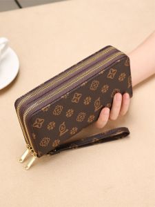 New 2025 Ladies Long Wallet Large Capacity Double Zipper Clutch Fashion Simple Mobile Phone Bag Handheld Bag Leather Purse