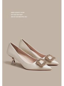 Giày Cao Gót Đính Đá Rhinestone Cho Cô Dâu Giày Cao Gót Trung Bình Giày Cao Gót Thời Trang Cho Phụ Nữ Giày Cao Gót Mùa Thu Đông