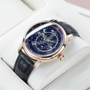 OBLVLO Nam Vàng Hồng Bầu Trời Đầy Sao Đồng Hồ Cơ Tự Động Thời Trang Cổ Điển Dây Da Bê Dạ Quang Kim Hiển Thị WTA3398