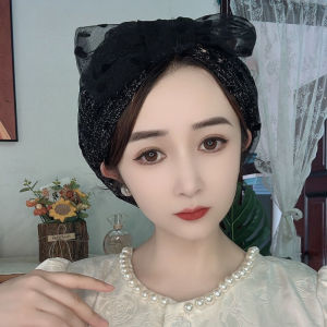 New Polka Dot Net Butterfly Knot Double Layer Casual Versatile Face Shaping Womens Hat Headscarf Cap round Top No Brim All Seasons