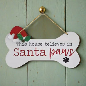 Christmas Sign Pet Santa Dog Bone Christmas Sign Wooden Holiday Sign Dog Decor Sign Wooden Farmhouse Wall Hanging for Porch