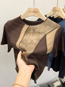 Áo Thun Cotton Tay Ngắn Mùa Hè Cho Nữ Áo Thun Cổ Tròn Dáng Ôm Vừa Vặn Thiết Kế Màu Tương Phản Áo Thun Ngắn Tay Lỡ