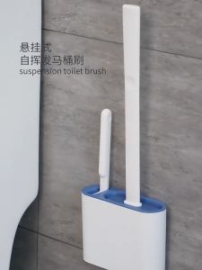 Wall Hanging TPR Toilet Brush with Holder Set Silicone Bristles for Floor Bathroom Cleaning Clean Corner Protect The Toilet
