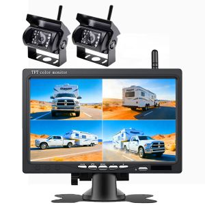 BSD Wireless Reverse Camera 7" TFT LCD Truck Bus Parking Assistance Monitor 12V/24V 4CH Split Screen Display For RV Car Camper