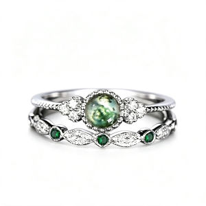 Huitan Stackable Women Silver Color Ring Inlaid Shiny Green Cubic Zirconia Elegant Party Daily Fashion Versatile Slim Jewelry