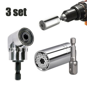 3pcs Universal Ratchet Wrench Tool 105 Degree Small Batch Head Corner Cutter Silver Magic Sleeve 50 * 9.3mm Sleeve Extension Rod