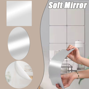 5Pcs Acrylic Mirrors Set Self Adhesive Mirror Tiles Stickers HD Household Full Body Mirrors Thick Soft Square/Rectangle/Oval Reflective Wall Mirrors