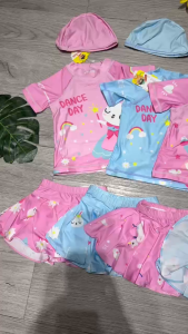 Đồ bơi bé gái 2 mảnh quần váy áo phủ bụng ngắn tay kín đáo đáng yêu đủ size từ 10kg đến 42kg BINSPORTS BB056