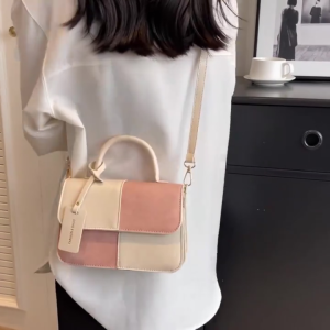 shoulder bag womens french style retro color contrast color matching fashion denim square bag