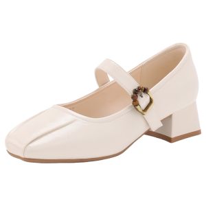 Hotwind | Commuting Mary Jane Flat Square Toe Metallic Buckle Block Heel Shoe