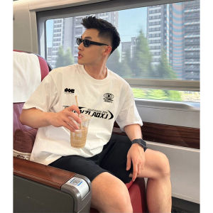 เสื้อยืดคอกลมแขนสั้นผ้าฝ้ายแท้พิมพ์ลายสไตล์อเมริกันสำหรับผู้ชาย ทรงหลวม สไตล์ลำลอง ฤดูร้อน แฟชั่นสตรีท