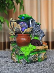 น้ำพุเสริมฮวงจุ้ย น้ำพุตั้งโต๊ะ ZB-8010 น้ำพุรูปช้างเรซิ่น พร้อมน้ำตกในร่ม พร้อมลูกบอลคริสตัลและไฟ