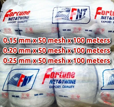 100 mtrs | 0.15 0.20 0.25 mm x 50 Mesh Depth | Fortune Net & Twine | Lambat | Panti | Sigay | Fish net | Mono net | Monofilament net