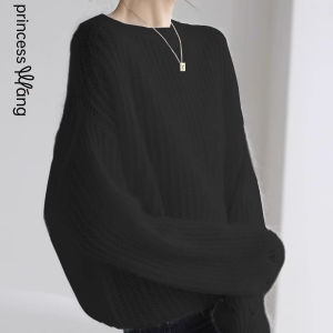 WANGGONGZHU | Casual Lazy Style Womens Knitted Sweater Soft Cozy Overhead Fashionable French Design Autumn New Arrival Princess Commute Style