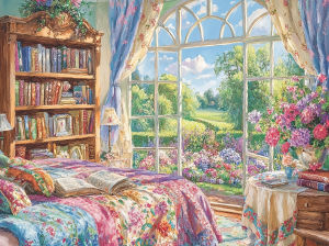 HUACAN Embroidery Packages Home Living Room Landscape 11CT Cross Stitch Kits BookShelf Printed Canvas DMC Thread Wall Decor