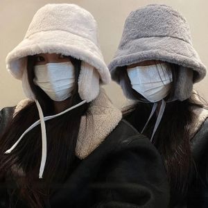 Bomber Winter Warm Bucket Hat Hats for Women Golf Cap Hiking Hat Fur Hats Warm Barrel Cap Cotton Fabric Ear Protection Cap