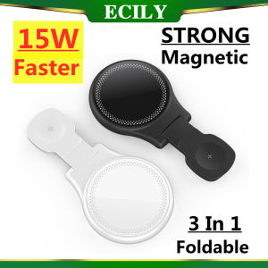 ECILY 15W Magnetic Wireless Charger Stand 3-in-1 For i-Phone 12 13 14 Pro Max 11 A-pple Watch A-irpods 15W Foldable Fast Charging Station